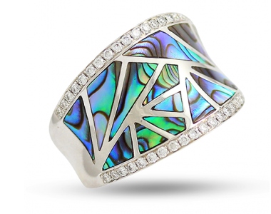 Frederic Sage Natural Shell and Diamonds Ring