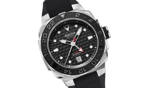 A close-up of an Alpina Seastrong diver watch, available at Huntington Fine Jewelers.