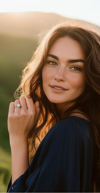 Woman wearing Perfect Love engagement ring