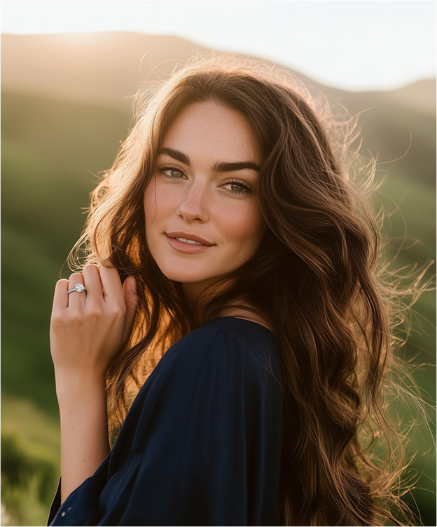 Woman wearing Perfect Love engagement ring
