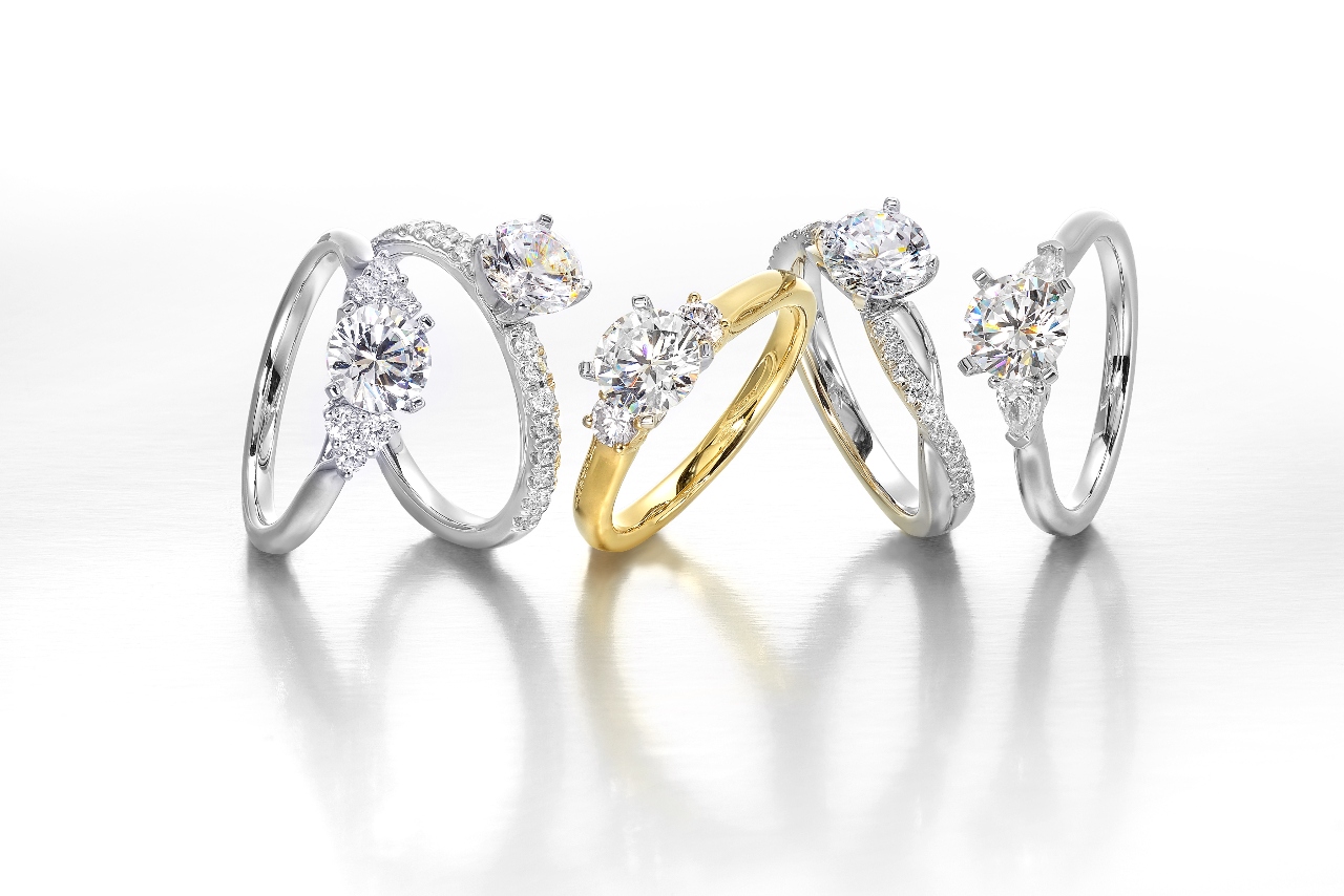 A beautiful assortment of diamond engagement rings available at Huntington Fine Jewelers