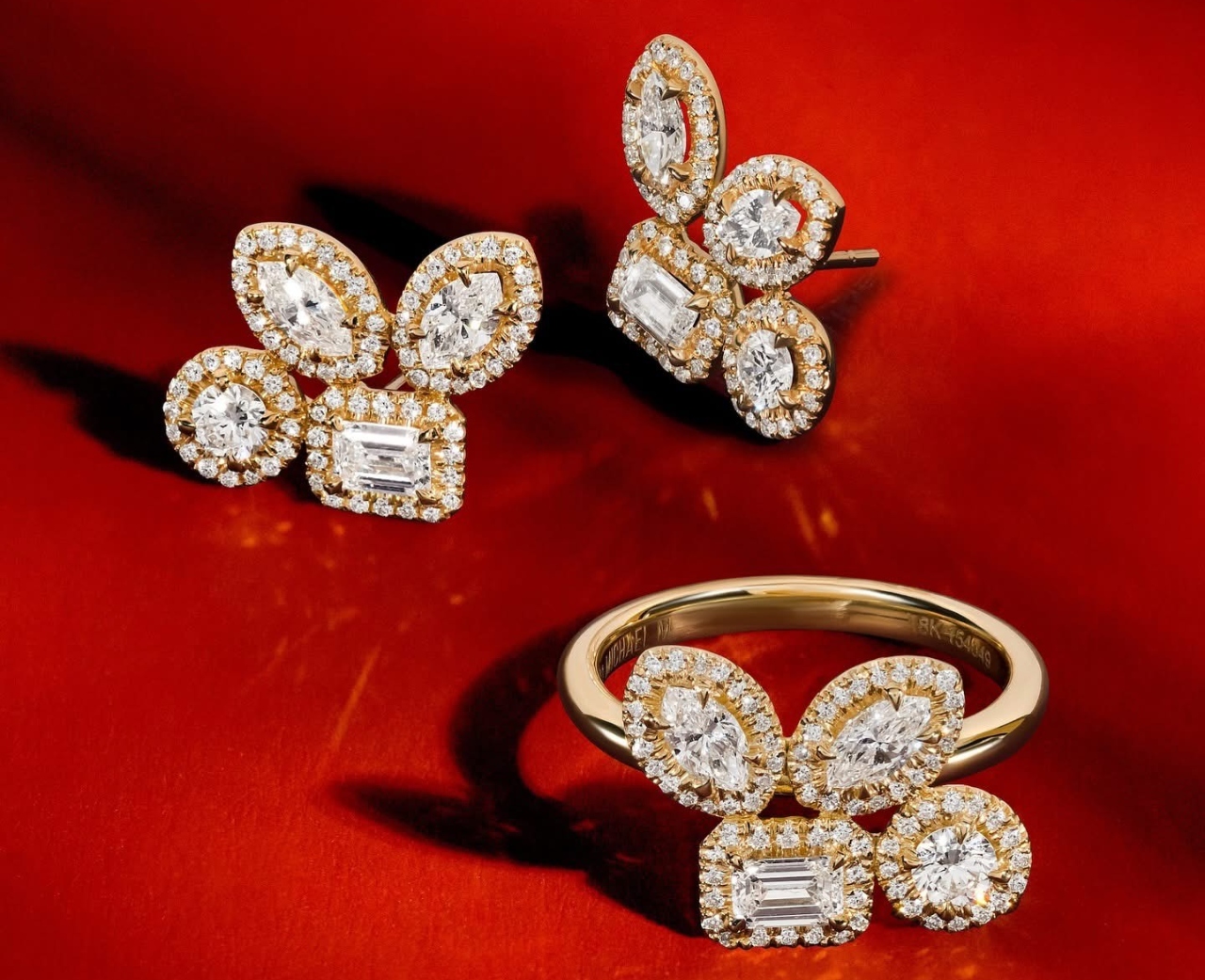 diamond halo earrings and a ring diamond halo earrings and a ring